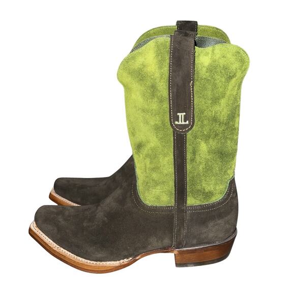 Lucchese Stead Colorblock Olive Leaf Suede Cowboy Roper Boots SZ 11 Western NEW main image 6